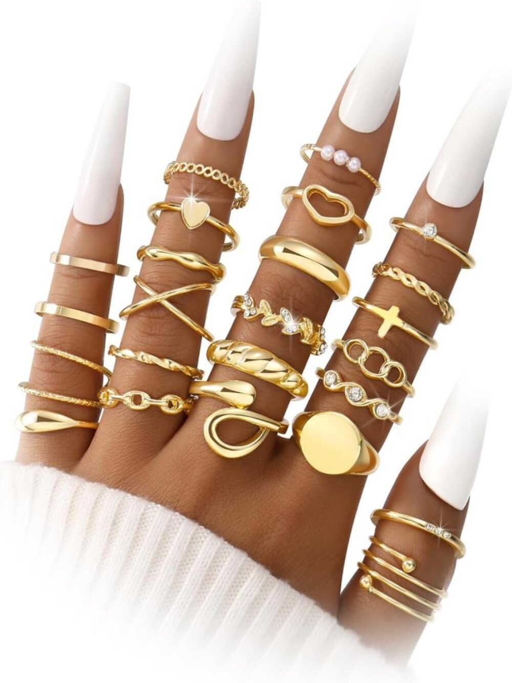 Gold Stackable Rings Set for Women - 24-60 Pcs Knuckle & Chunky Dainty Jewelry